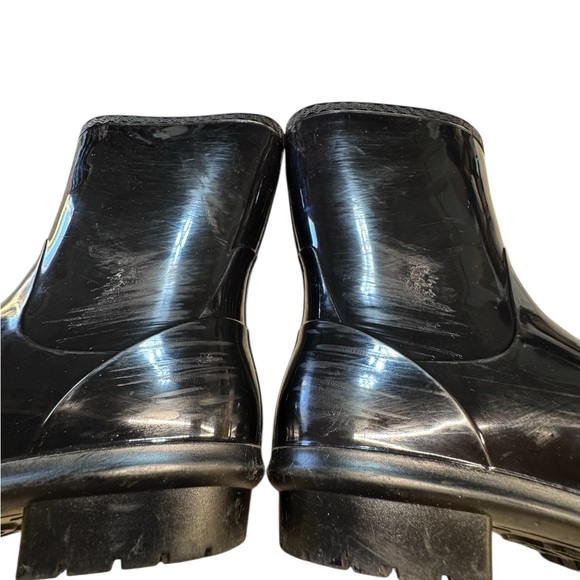 UGG Black Glossy Mid Rain Boots Fleece Lined Pre-Loved - Picture 10 of 13